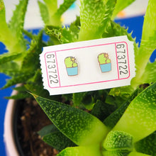Load image into Gallery viewer, BLUE CACTUS - STUD EARRINGS BY HANDOVER YOUR FAIRY CAKES
