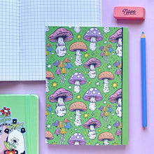 Load image into Gallery viewer, GREEN MUSHROOM - A5 GRID NOTEBOOK BY STACEY MCEVOY CAUNT
