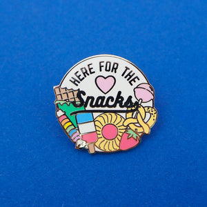 "HERE FOR THE SNACKS" - ENAMEL PIN BADGE BY HAND OVER YOUR FAIRY CAKES