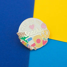 Load image into Gallery viewer, &quot;HERE FOR THE SNACKS&quot; - ENAMEL PIN BADGE BY HAND OVER YOUR FAIRY CAKES
