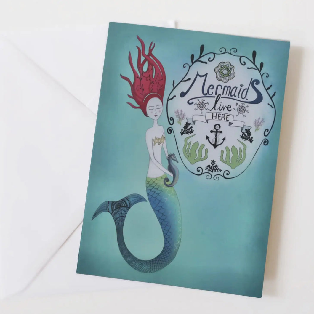 MERMAIDS LIVE HERE - GREETINGS CARD BY GLITTER AND EARTH
