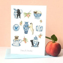 Load image into Gallery viewer, &quot;PUGS &amp; PEACHES&quot; - A5 GREETING CARD BY HANNAH FARR

