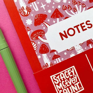 PINK MUSHROOM - A5 GRID NOTEBOOK BY STACEY MCEVOY CAUNT