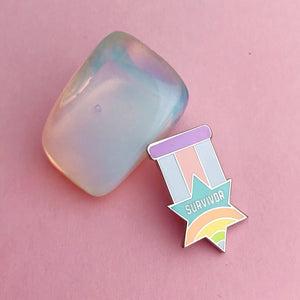 "SURVIVOR" MEDAL - ENAMEL PIN BADGE BY HAND OVER YOUR FAIRY CAKES